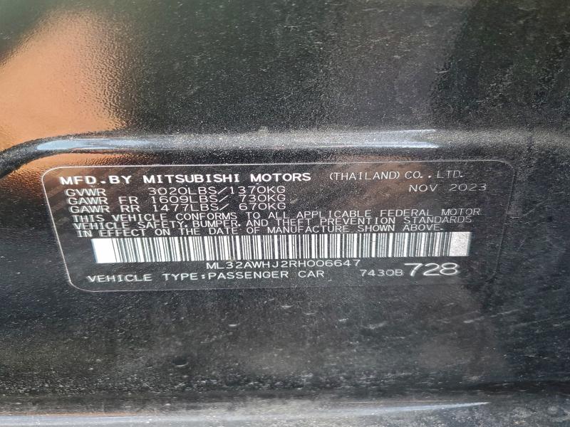 Aukcja sprzedaży 2024 Mitsubishi Mirage, vin: ML32AWHJ2RH006647, numer aukcji: 94802945