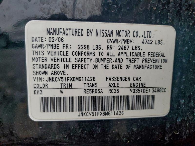 Aukcja sprzedaży 2006 Infiniti G35, vin: JNKCV51FX6M611426, numer aukcji: 95623615
