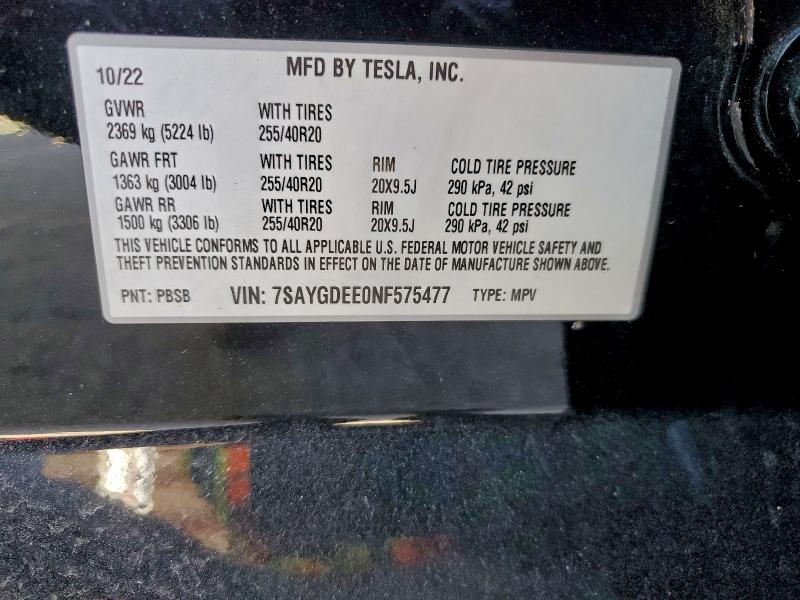 Aukcja sprzedaży 2022 Tesla Model Y, vin: 7SAYGDEE0NF575477, numer aukcji: 94804245