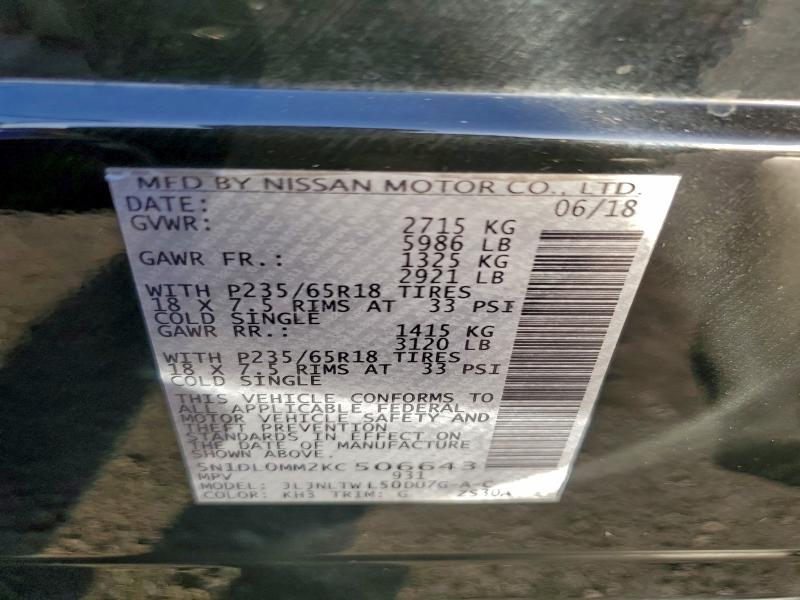 97733125 :رقم المزاد ، 5N1DL0MM2KC506643 vin ، 2019 Infiniti Qx60 Luxe مزاد بيع