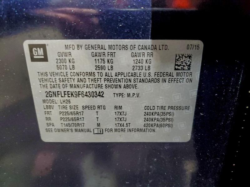 Aukcja sprzedaży 2015 Chevrolet Equinox Lt, vin: 2GNFLFEK9F6430342, numer aukcji: 96337855