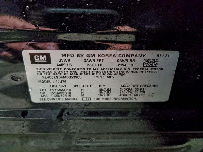 2021 Buick Encore Pre მანქანა იყიდება აუქციონზე, vin: KL4CJESB4MB353965, აუქციონის ნომერი: 96703885