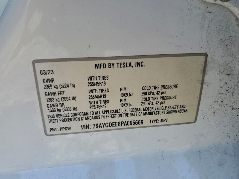 2023 Tesla Model Y მანქანა იყიდება აუქციონზე, vin: 7SAYGDEE8PA095669, აუქციონის ნომერი: 95455165