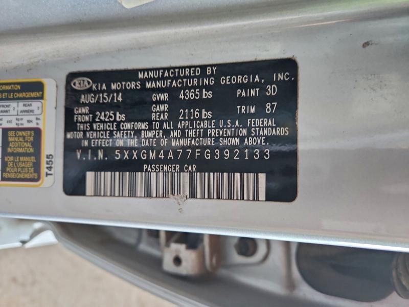 2015 Kia Optima მანქანა იყიდება აუქციონზე, vin: 5XXGM4A77FG392133, აუქციონის ნომერი: 96840275