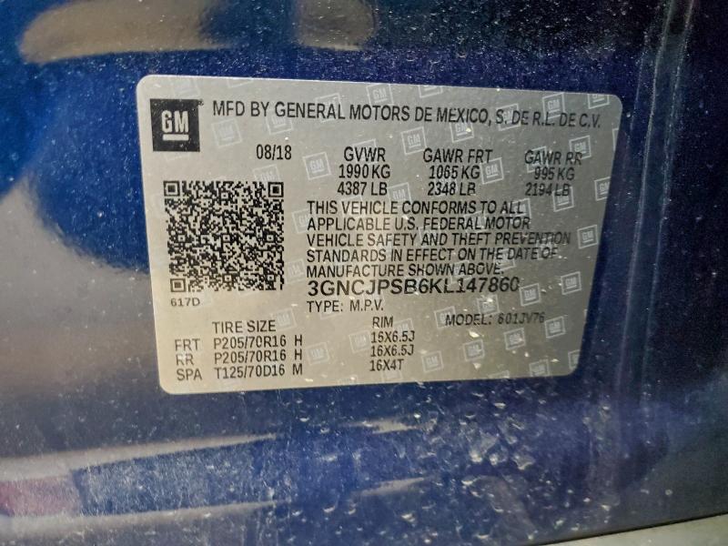 Продажа на аукционе авто 2019 Chevrolet Trax 1lt, vin: 3GNCJPSB6KL147860, номер лота: 97009895