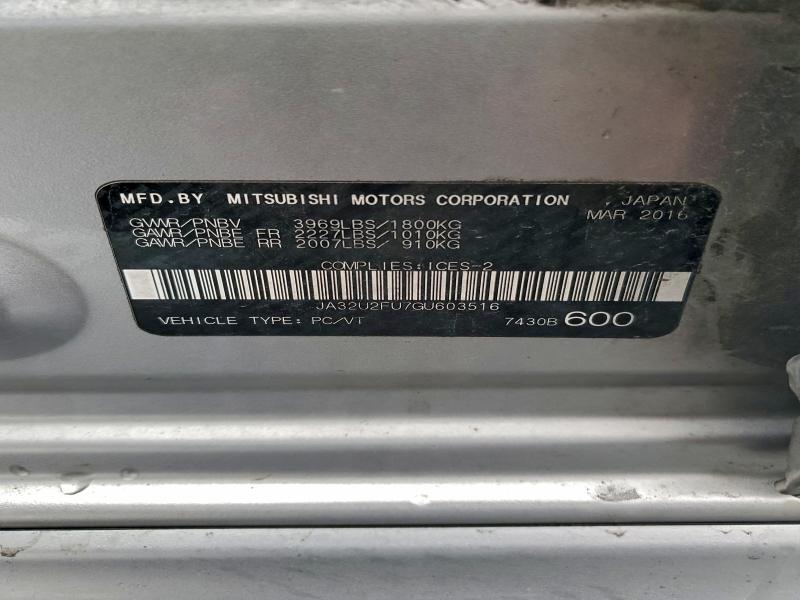 Aukcja sprzedaży 2016 Mitsubishi Lancer, vin: JA32U2FU7GU603516, numer aukcji: 95834925