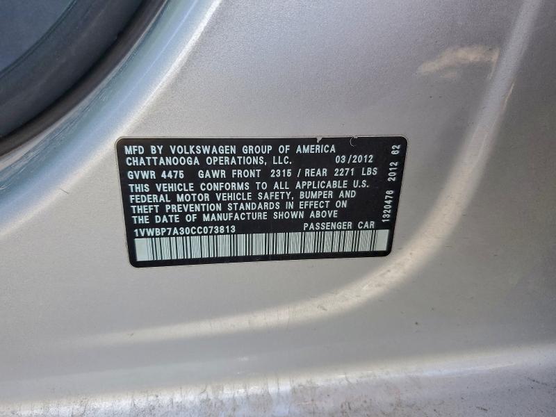Aukcja sprzedaży 2012 Volkswagen Passat, vin: 1VWBP7A30CC073813, numer aukcji: 95554845