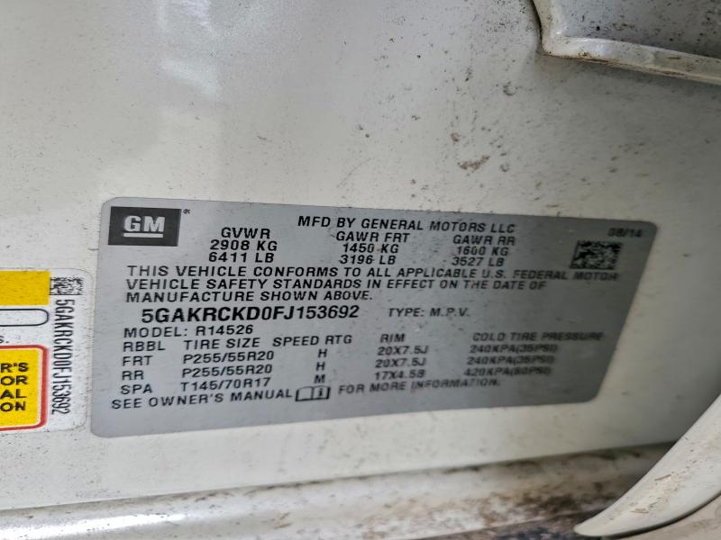 95170555 :رقم المزاد ، 5GAKRCKD0FJ153692 vin ، 2015 Buick Enclave مزاد بيع