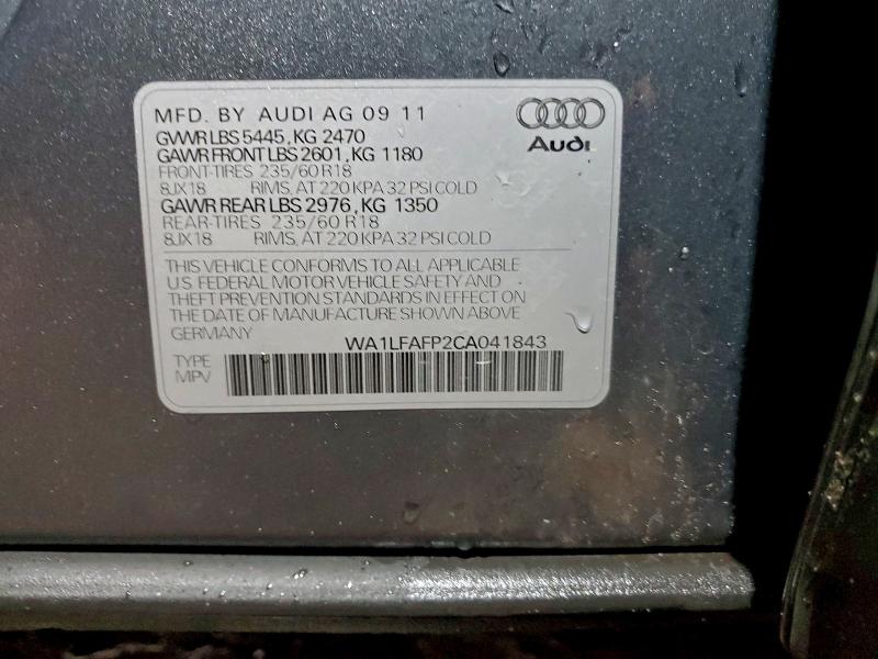 97613375 :رقم المزاد ، WA1LFAFP2CA041843 vin ، 2012 Audi Q5 مزاد بيع