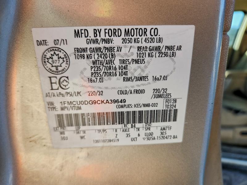 Продажа на аукционе авто 2012 Ford Escape, vin: 1FMCU0DG9CKA39649, номер лота: 95057705
