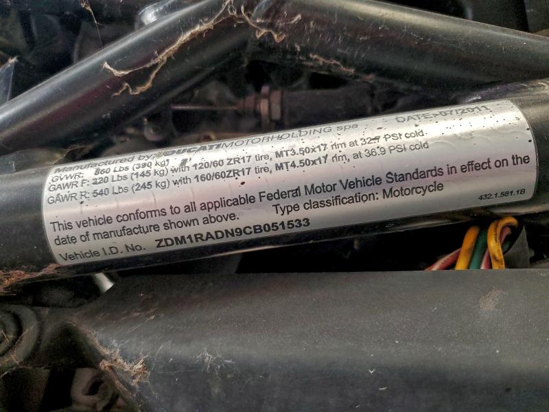 Aukcja sprzedaży 2012 Ducati Monster, vin: ZDM1RADN9CB051533, numer aukcji: 90883425