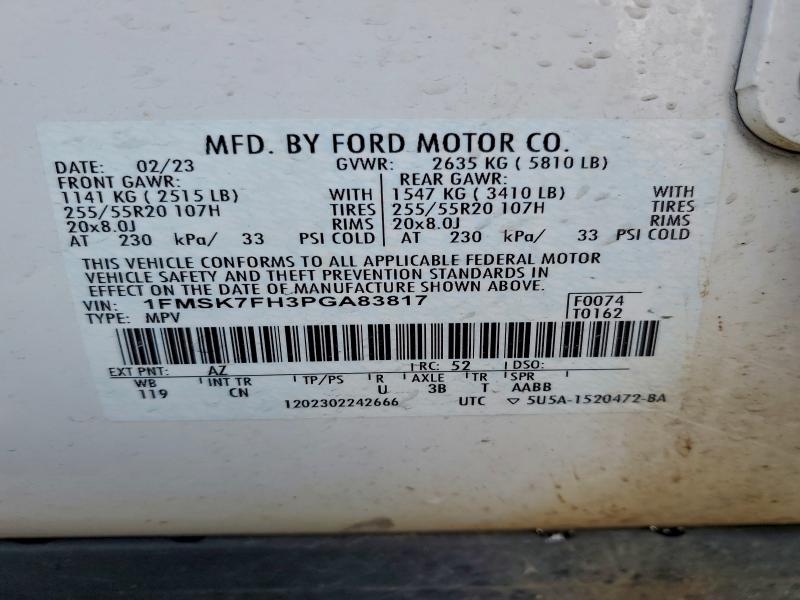 Продажа на аукционе авто 2023 Ford Explorer, vin: 1FMSK7FH3PGA83817, номер лота: 94963275