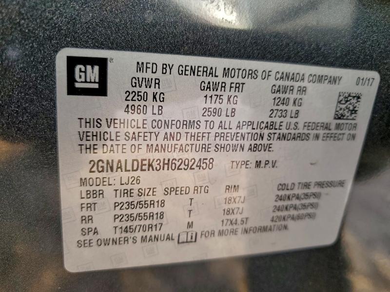 Продаж на аукціоні авто 2017 Chevrolet Equinox, vin: 2GNALDEK3H6292458, номер лоту: 97132445