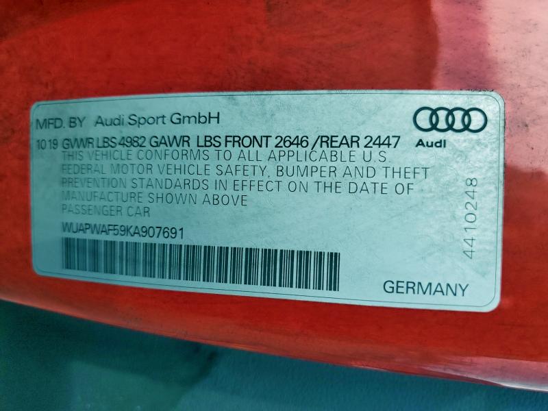 93629345 :رقم المزاد ، WUAPWAF59KA907691 vin ، 2019 Audi Rs5 مزاد بيع