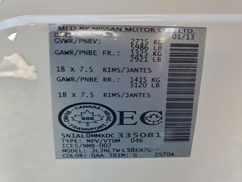 95538295 :رقم المزاد ، 5N1AL0MMXDC335081 vin ، 2013 Infiniti Jx35 مزاد بيع