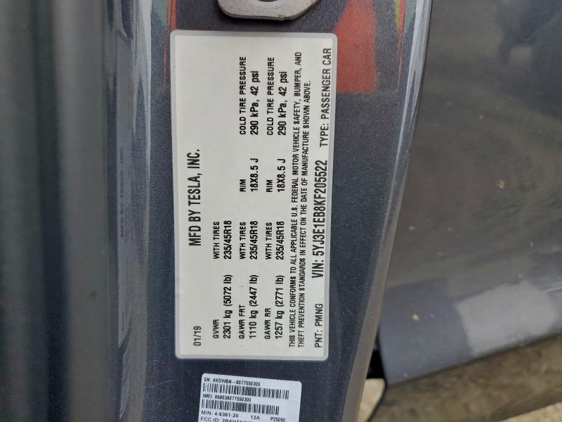 Продаж на аукціоні авто 2019 Tesla Model 3, vin: 5YJ3E1EB8KF205522, номер лоту: 96177845