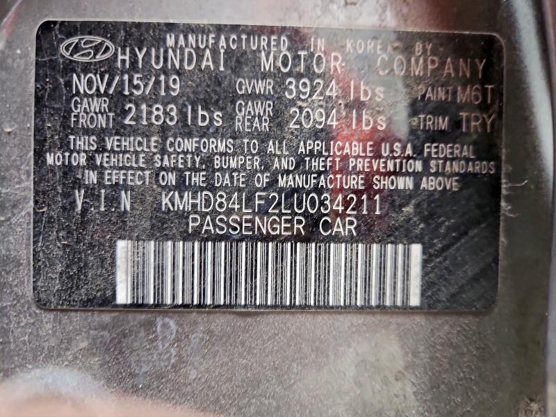 2020 Hyundai Elantra მანქანა იყიდება აუქციონზე, vin: KMHD84LF2LU034211, აუქციონის ნომერი: 93227555