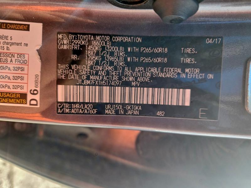2017 Lexus Gx მანქანა იყიდება აუქციონზე, vin: JTJBM7FX1H5174097, აუქციონის ნომერი: 94882285