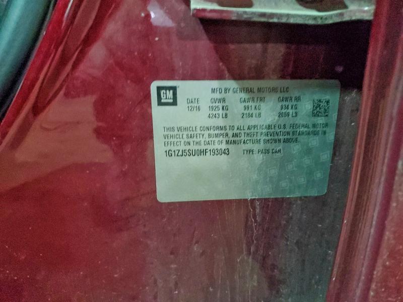 2017 Chevrolet Malibu მანქანა იყიდება აუქციონზე, vin: 1G1ZJ5SU0HF193043, აუქციონის ნომერი: 96392755