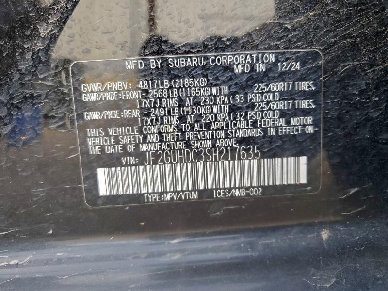 2025 Subaru Crosstrek მანქანა იყიდება აუქციონზე, vin: JF2GUHDC3SH217635, აუქციონის ნომერი: 95983145