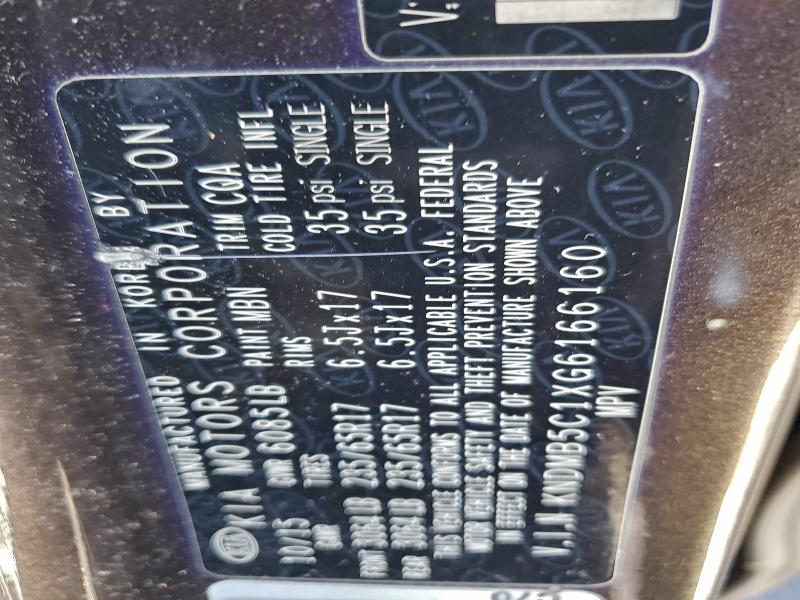 97430525 :رقم المزاد ، KNDMB5C1XG6166160 vin ، 2016 Kia Sedona مزاد بيع