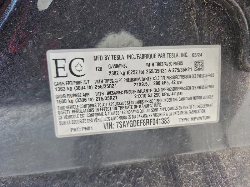 Продажа на аукционе авто 2024 Tesla Model Y, vin: 7SAYGDEF8RF041383, номер лота: 95929755