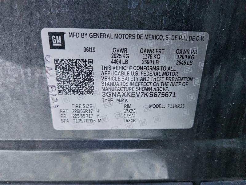 Aukcja sprzedaży 2019 Chevrolet Equinox, vin: 3GNAXKEV7KS675671, numer aukcji: 95154765
