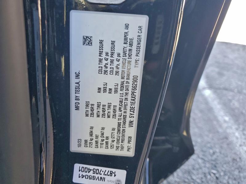 94817545 :رقم المزاد ، 5YJ3E1EAXPF662900 vin ، 2023 Tesla Model 3 مزاد بيع