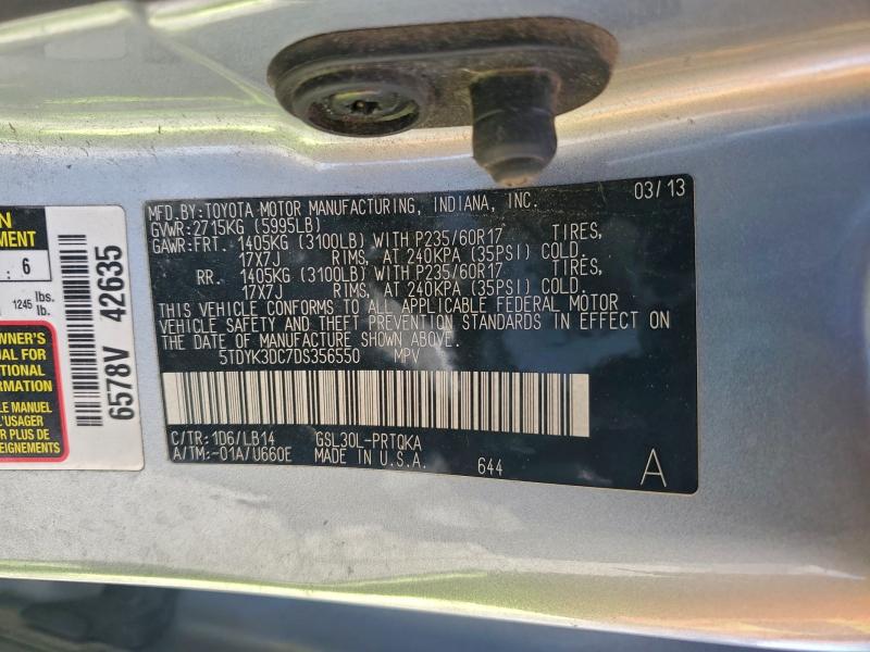 95147905 :رقم المزاد ، 5TDYK3DC7DS356550 vin ، 2013 Toyota Sienna مزاد بيع