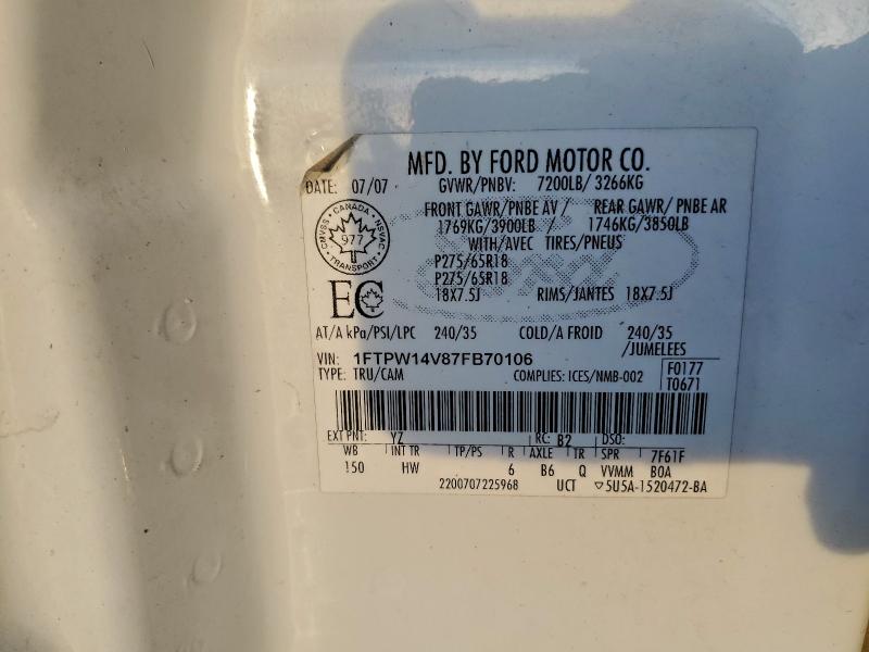 Aukcja sprzedaży 2007 Ford F150 Super, vin: 1FTPW14V87FB70106, numer aukcji: 96474975