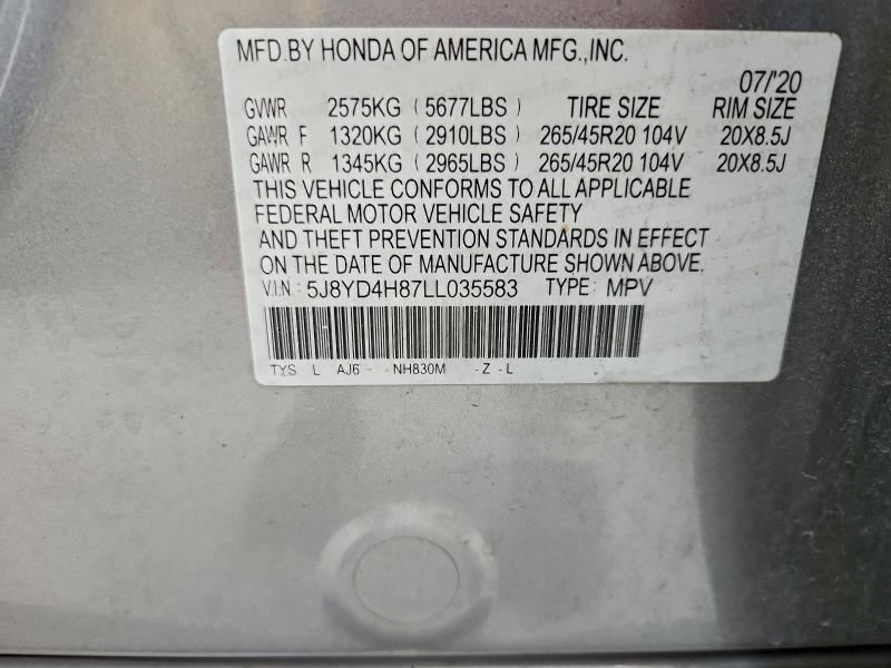 Продажа на аукционе авто 2020 Acura Mdx Advanc, vin: 5J8YD4H87LL035583, номер лота: 96209305