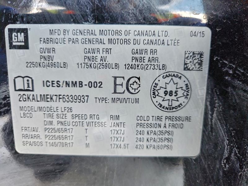 95840475 :رقم المزاد ، 2GKALMEK7F6339937 vin ، 2015 Gmc Terrain مزاد بيع