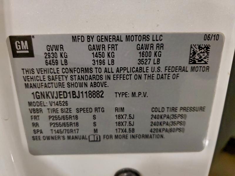 2011 Chevrolet Traverse მანქანა იყიდება აუქციონზე, vin: 1GNKVJED1BJ118882, აუქციონის ნომერი: 97069155