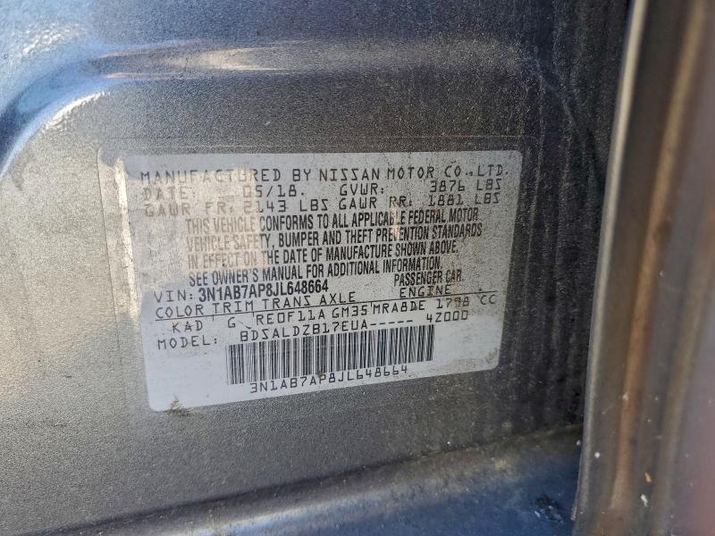 2018 Nissan Sentra მანქანა იყიდება აუქციონზე, vin: 3N1AB7AP8JL648664, აუქციონის ნომერი: 97699735