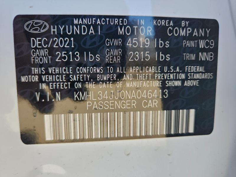 97623645 :رقم المزاد ، KMHL34JJ0NA046413 vin ، 2022 Hyundai Sonata Hyb مزاد بيع