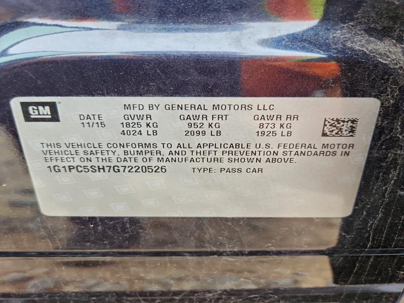 96183865 :رقم المزاد ، 1G1PC5SH7G7220526 vin ، 2016 Chevrolet Cruze Limi مزاد بيع