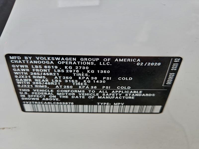 94671725 :رقم المزاد ، 1V2TR2CA6LC503875 vin ، 2020 Volkswagen Atlas مزاد بيع