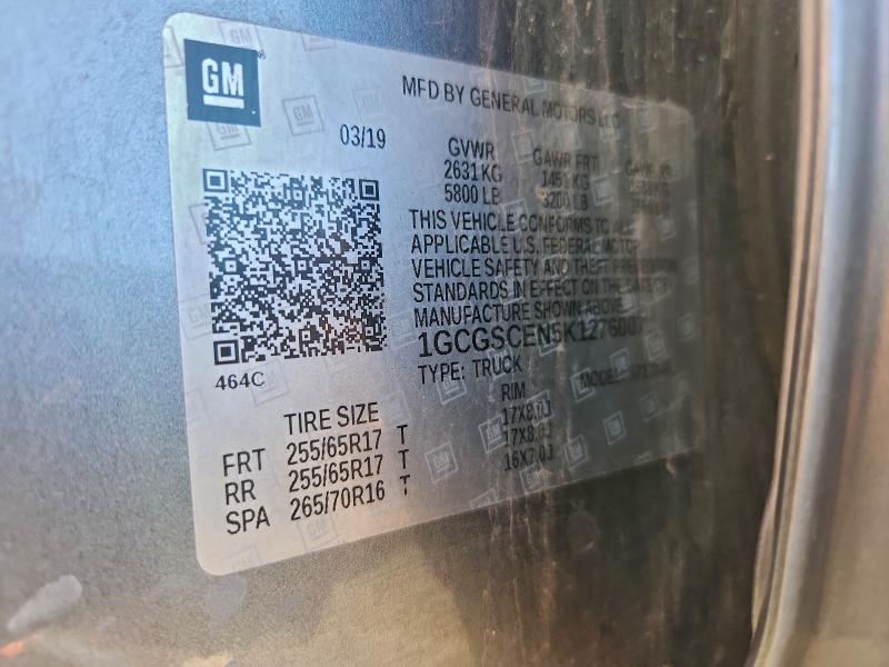 2019 Chevrolet Colorado მანქანა იყიდება აუქციონზე, vin: 1GCGSCEN5K1276007, აუქციონის ნომერი: 97169665