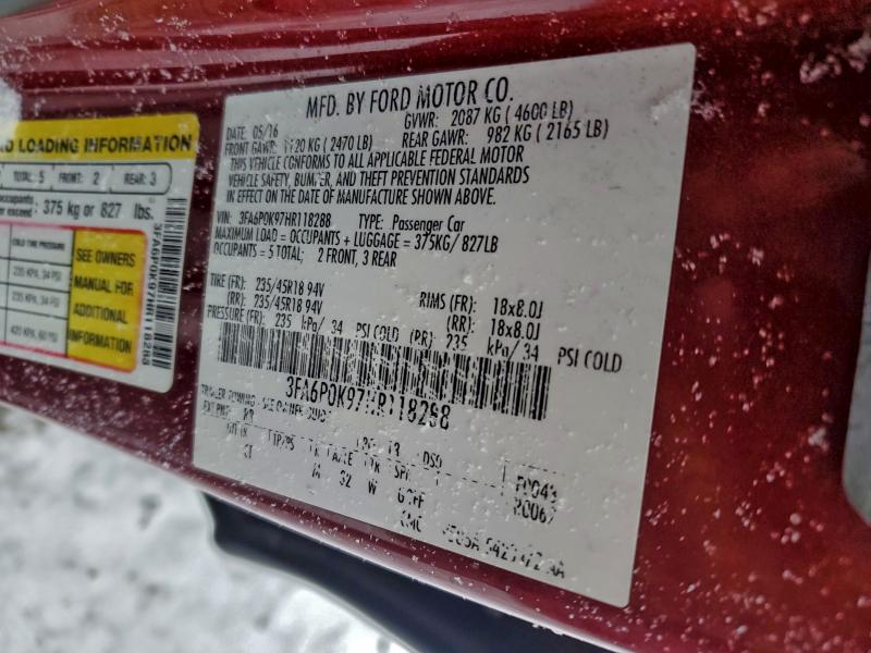 Продажа на аукционе авто 2017 Ford Fusion, vin: 3FA6P0K97HR118288, номер лота: 96804315