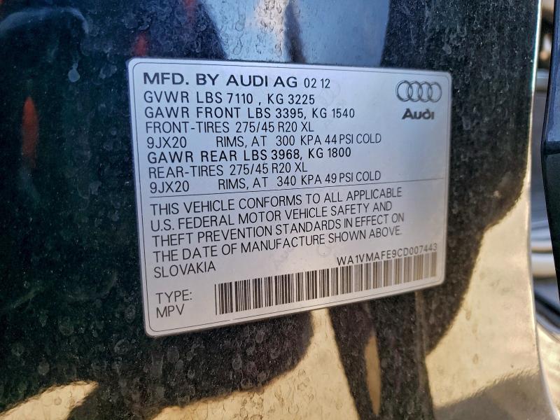 Продажа на аукционе авто 2012 Audi Q7 Prestig, vin: WA1VMAFE9CD007443, номер лота: 96699925