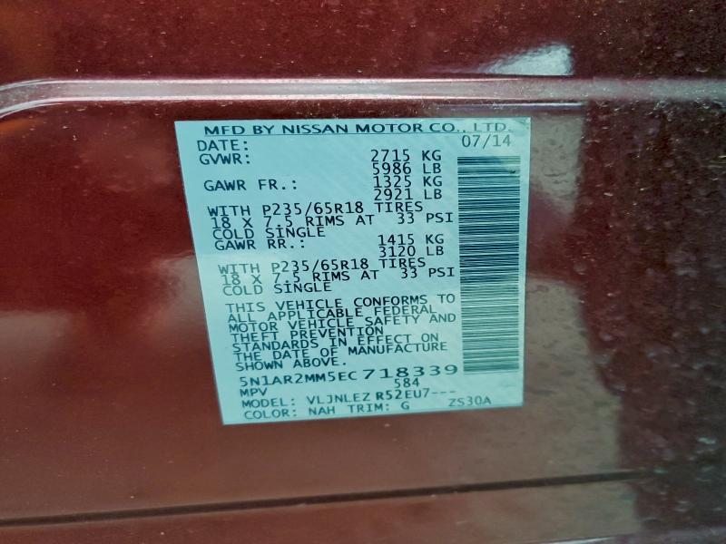 Продаж на аукціоні авто 2014 Nissan Pathfinder, vin: 5N1AR2MM5EC718339, номер лоту: 99048665