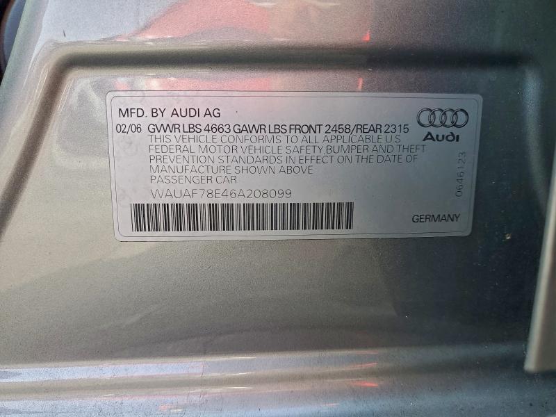 Продажа на аукционе авто 2006 Audi A4, vin: WAUAF78E46A208099, номер лота: 94163455