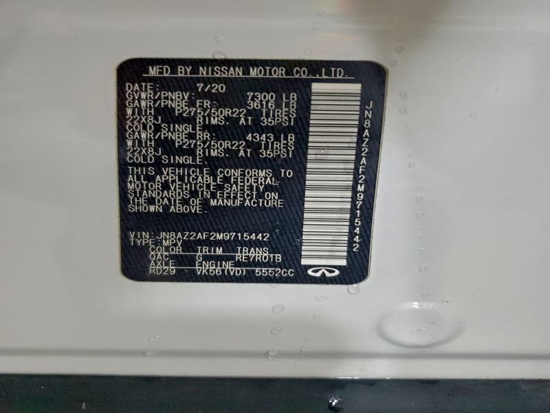 Aukcja sprzedaży 2021 Infiniti Qx80 Luxe, vin: JN8AZ2AF2M9715442, numer aukcji: 98982695