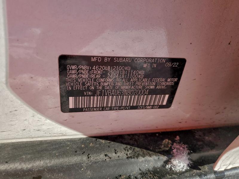 Aukcja sprzedaży 2022 Subaru Wrx, vin: JF1VBAU63N8020004, numer aukcji: 95269535