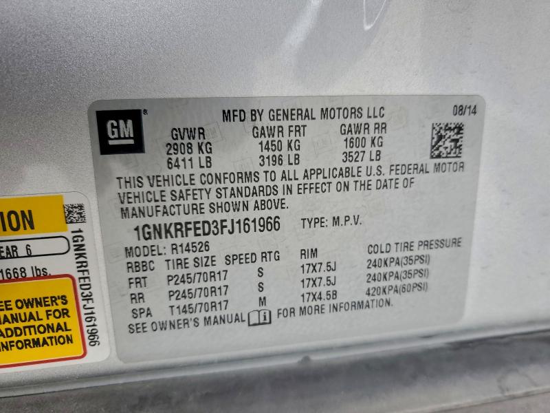 Aukcja sprzedaży 2015 Chevrolet Traverse, vin: 1GNKRFED3FJ161966, numer aukcji: 97451215