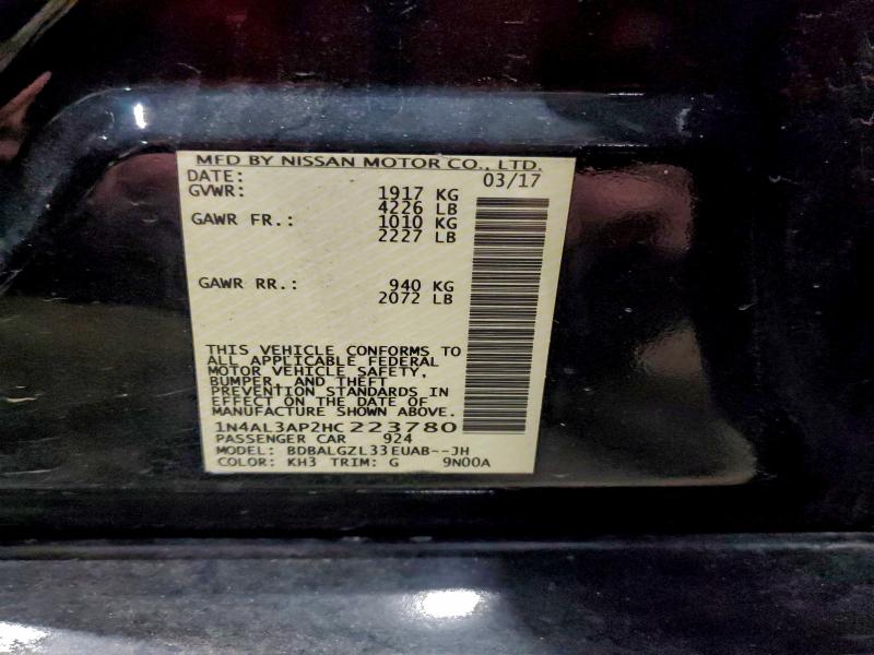 2017 Nissan Altima მანქანა იყიდება აუქციონზე, vin: 1N4AL3AP2HC223780, აუქციონის ნომერი: 94955085