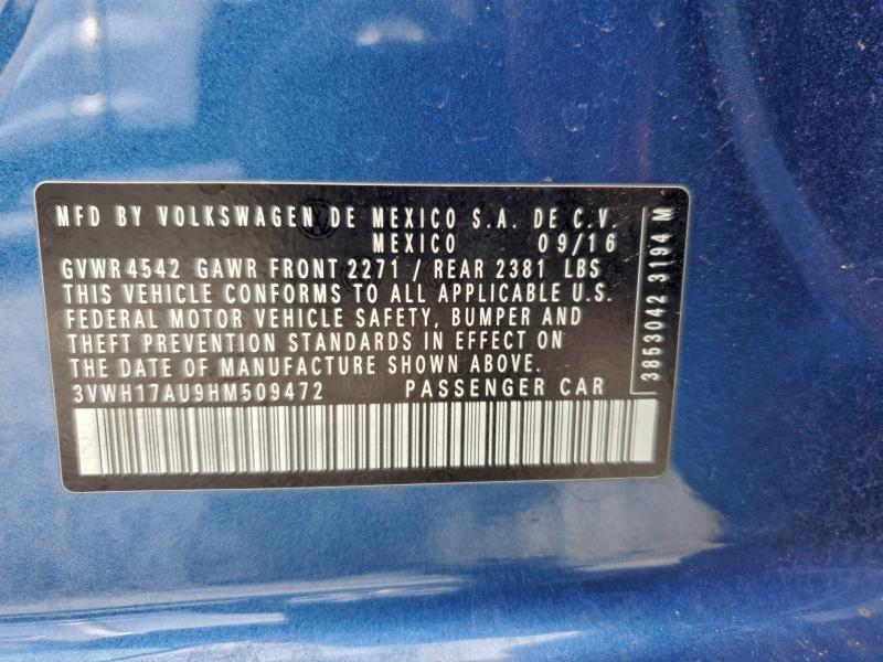 2017 Volkswagen Golf Alltr მანქანა იყიდება აუქციონზე, vin: 3VWH17AU9HM509472, აუქციონის ნომერი: 94742945