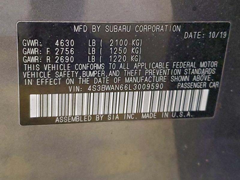 2020 Subaru Legacy მანქანა იყიდება აუქციონზე, vin: 4S3BWAN66L3009590, აუქციონის ნომერი: 97291635