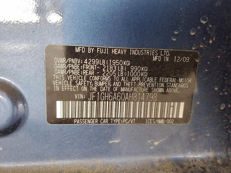 Auction sale of the 2010 Subaru Impreza, vin: JF1GH6A60AH814798, lot number: 97371485