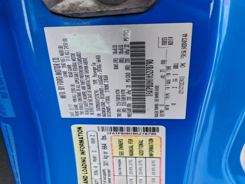 2017 Ford Mustang მანქანა იყიდება აუქციონზე, vin: 1FATP8UH1H5278790, აუქციონის ნომერი: 96946095